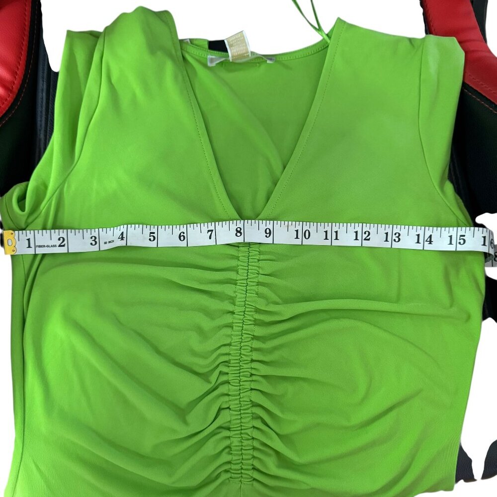 Michael Kors Ruched Front V-Neck Top in Lime Green | Size M NEW - Picture 2 of 9
